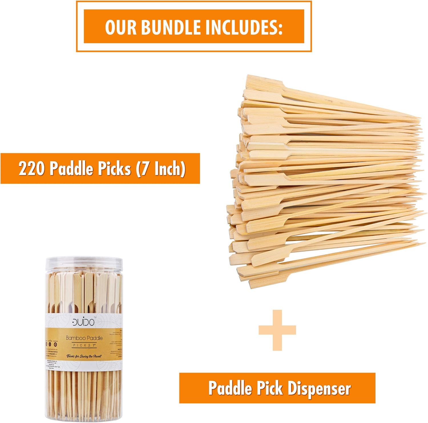 Pinchos de bambú palitos de madera  (paquete de 220  7 pulgadas), brochetas ecológicas para barbacoabarbacoa Kebab aperitivos fruta Kabob Fondue