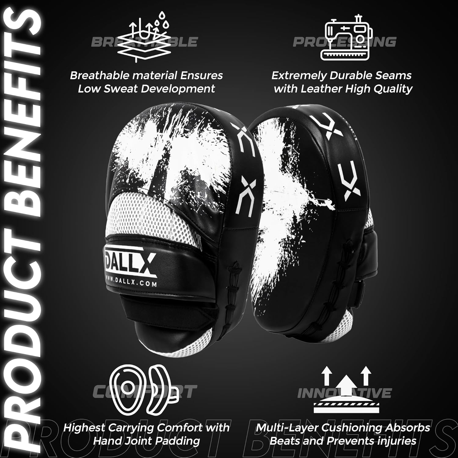 DALLX Guantes deportivos de punzón con gancho y jab curvados para entrenamiento de artes marciales, karate, kickboxing, Muay Thai con correas