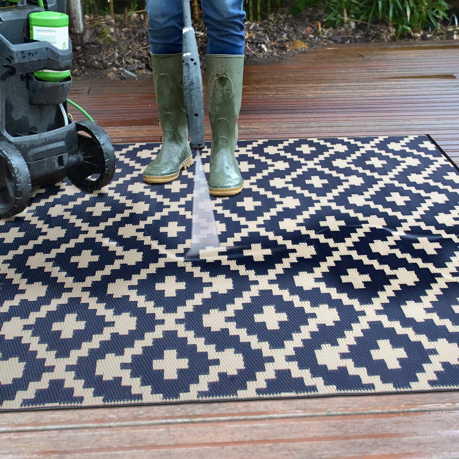 Rugshop Maui – Alfombras geométricas contemporáneas reversibles sin arrugas, impermeables, de plástico reciclado de alta calidad, para patio, patio,