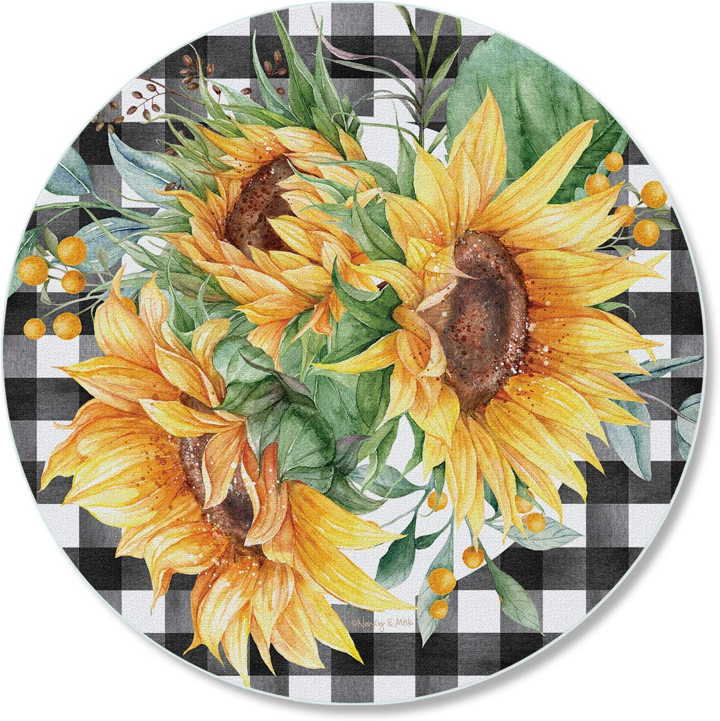 CounterArt Sunflower Fields – Tabla de cortar redonda de vidrio templado tolerante al calor de 0.157 in, redonda de 16 pulgadas, fabricada en los