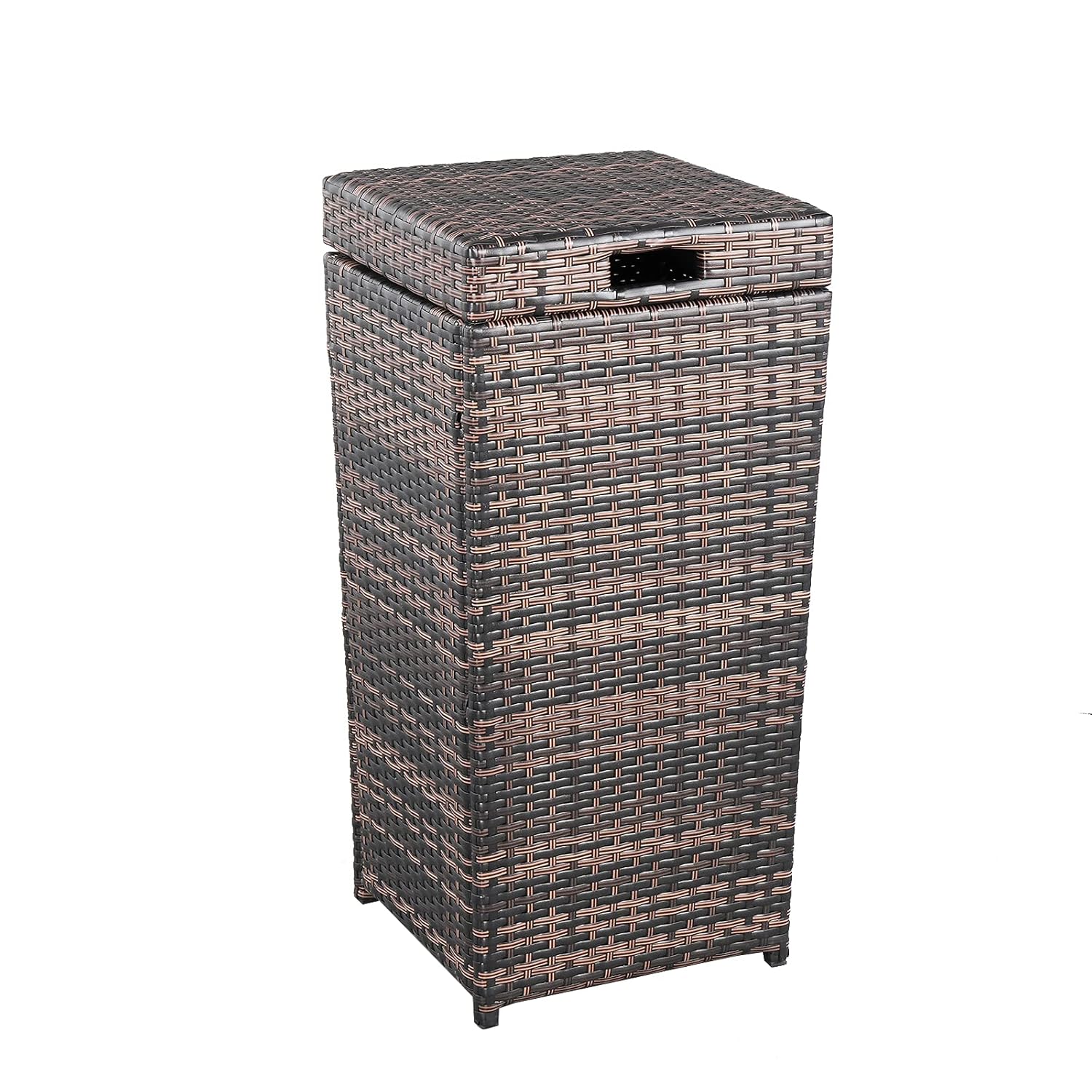 HomVent Cubo de basura de mimbre para exteriores de 26.7 galones, cesta de basura de mimbre con tapa, cesta de reciclaje de mimbre para patio,
