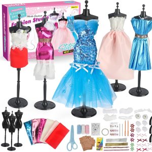 Kits de diseño de moda para niñas, kit de costura de arte creativo para niños, 3 soportes de maniquí, juguetes STEM para niñas de 8 a 12 años, Kits de diseño de moda para niñas, kit de costura de arte creativo para niños, 3 soportes de maniquí, juguetes STEM para niñas de 8 a 12 años,