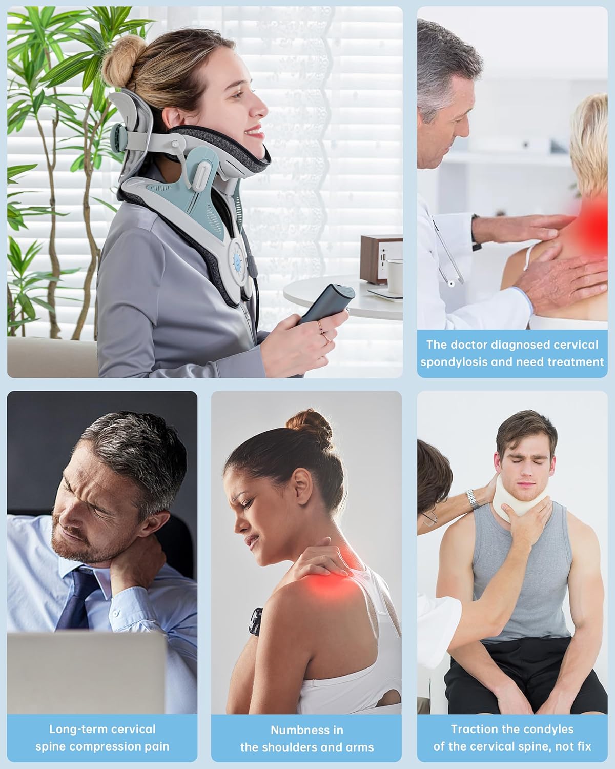 Dispositivo eléctrico de tracción cervical para aliviar el dolor de cuello, bomba de aire ajustable, ensanchador de cuello inflable con 3 tracciones