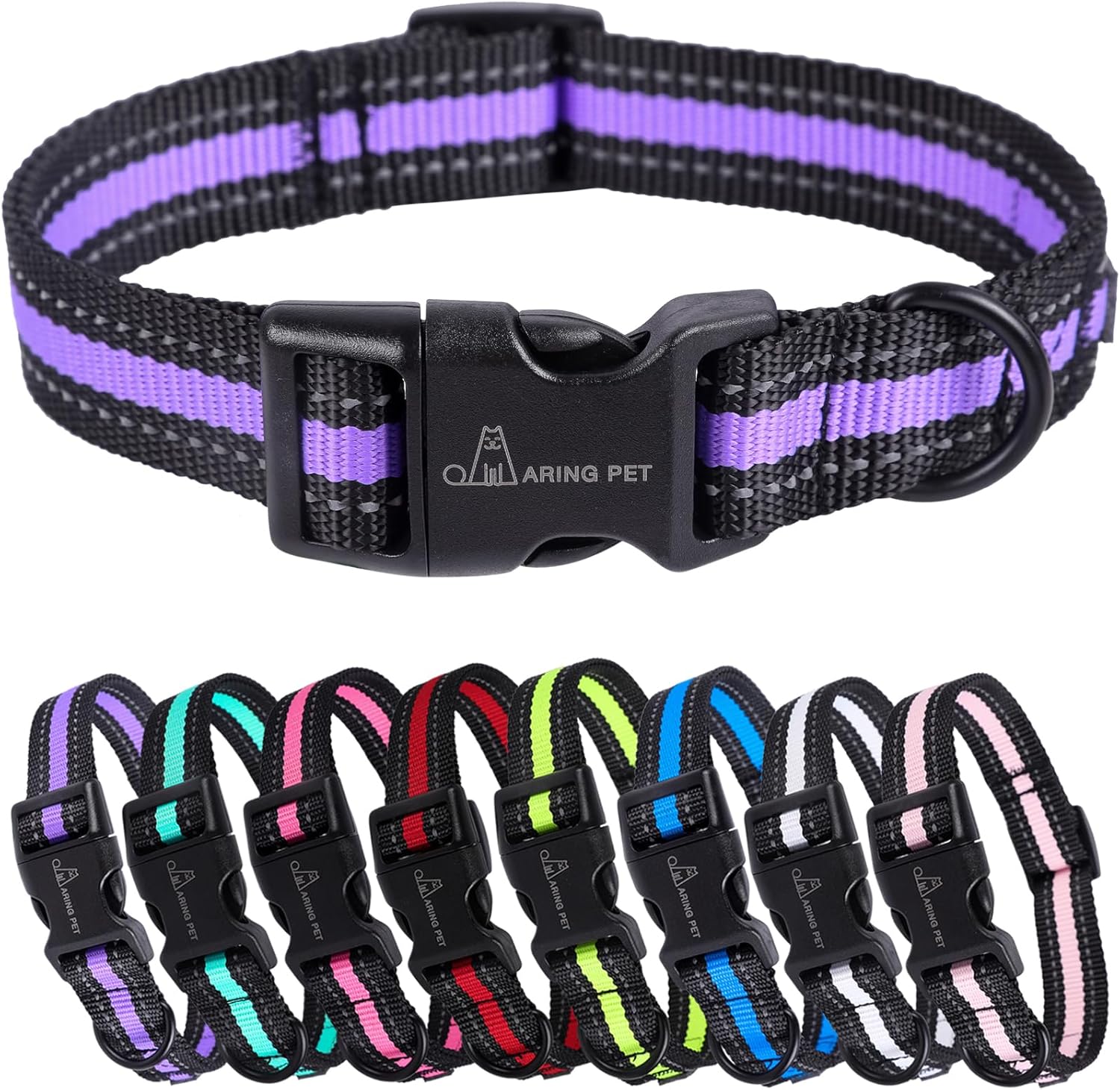 ARING PET Collar reflectante para perro, collar de perro morado suave para perros medianos, collares de perro de nailon ligero con hebilla de