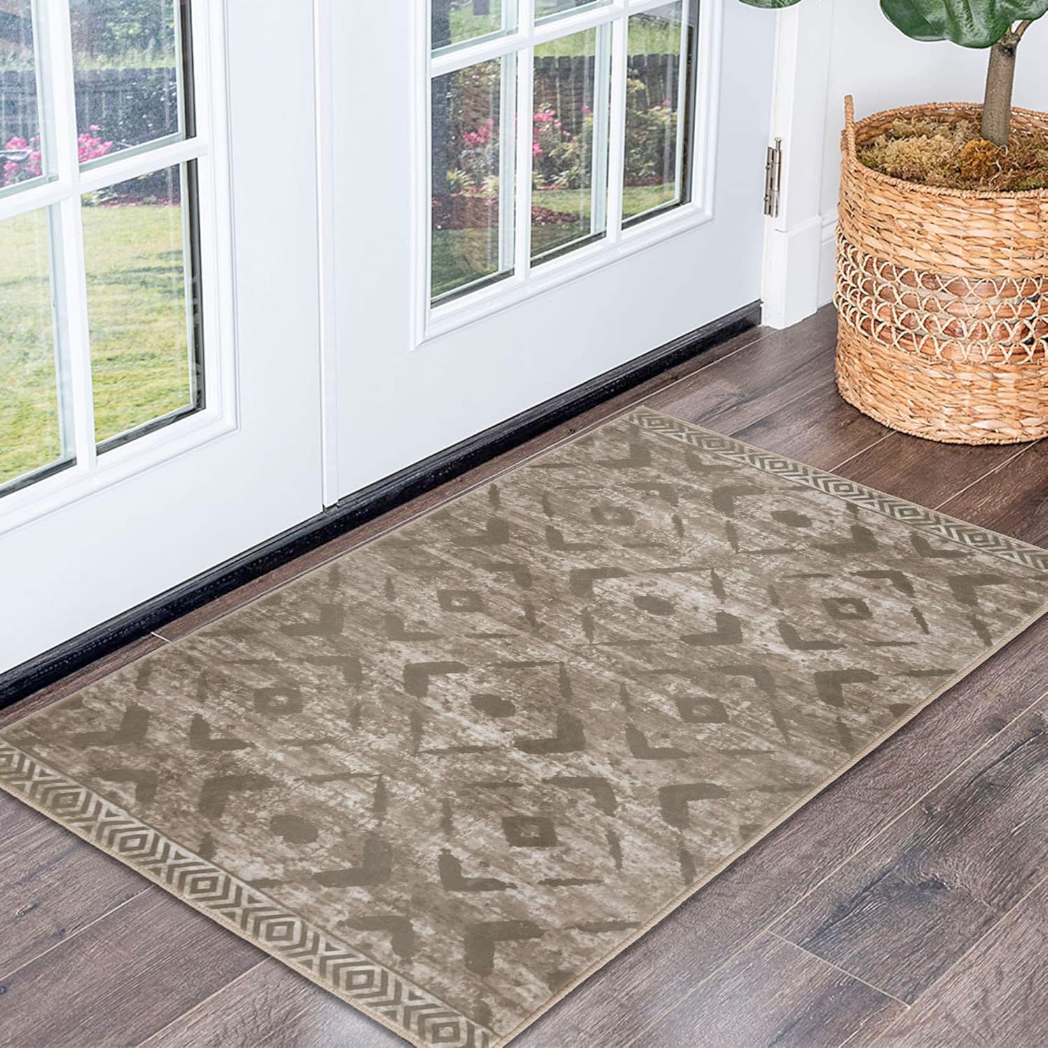 KILOCOCO Tapete para puerta de interior, alfombra de área pequeña, de 2 x 3 pies, alfombra marroquí, lavable a máquina, antideslizante, para