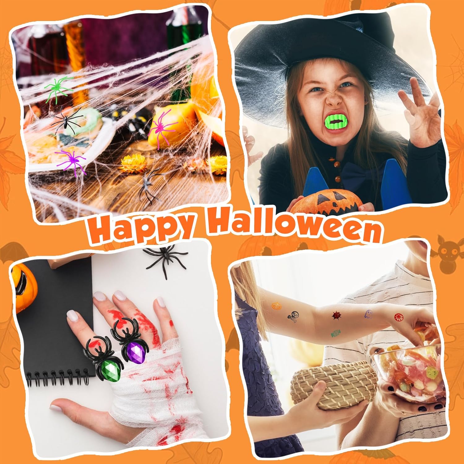 168 piezas de recuerdos de fiesta de Halloween para niños, paquete de 24 calabazas precargadas de Halloween con juguetes, araña, dientes de vampiro,