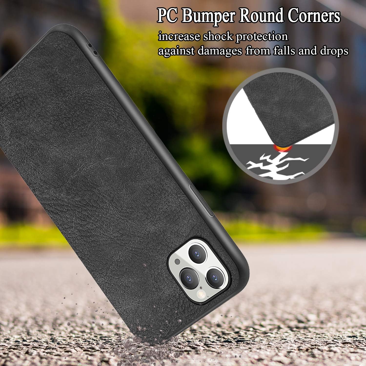 SALAWAT Funda para iPhone 11 Pro Max, delgada de piel sintética vintage a prueba de golpes, funda protectora híbrida de policarbonato duro para