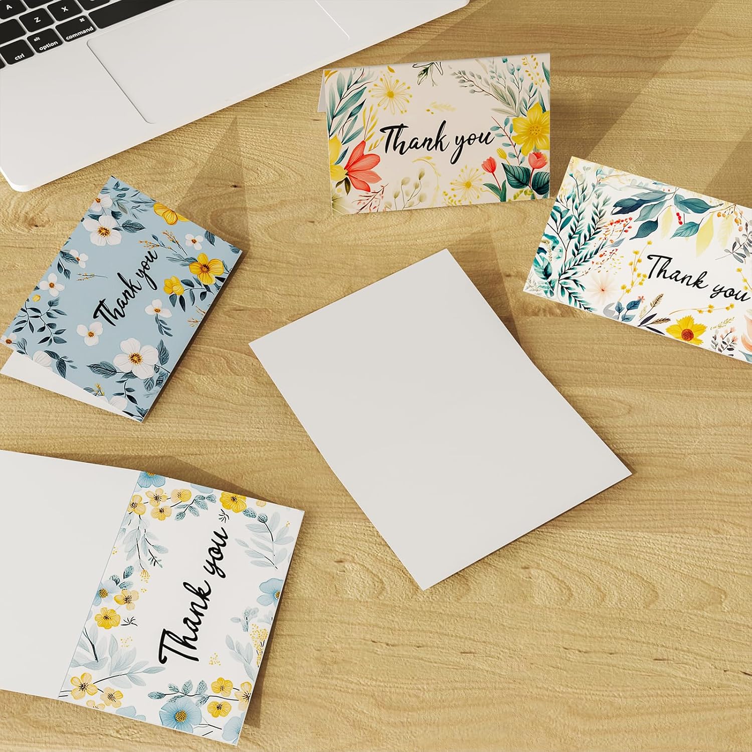 HISDEAR Tarjetas de agradecimiento con sobres y calcomanías, 100 piezas de diseño floral pintado para bodas, baby shower, negocios, despedidas de