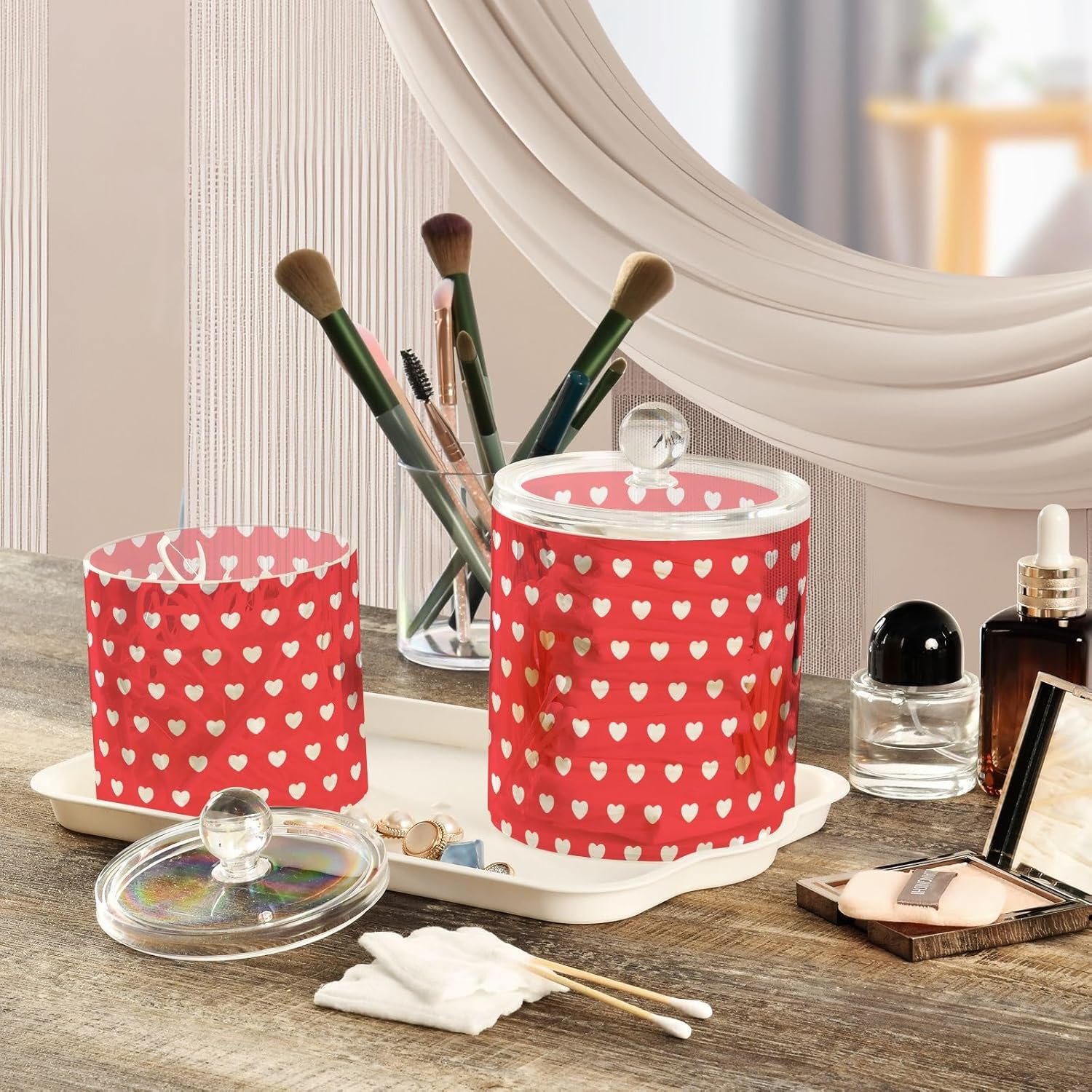 Tarros de corazones para el día de San Valentín con tapas, tarros pequeños, recipientes de almacenamiento de baño, recipientes para recoger hilo