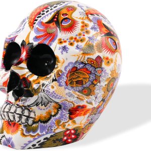 Estatua de calavera de resina, calavera floral muerta, colorida y adorable, escultura de cráneo, estatua conmemorativa, regalos de mesa, decoración Estatua de calavera de resina, calavera floral muerta, colorida y adorable, escultura de cráneo, estatua conmemorativa, regalos de mesa, decoración