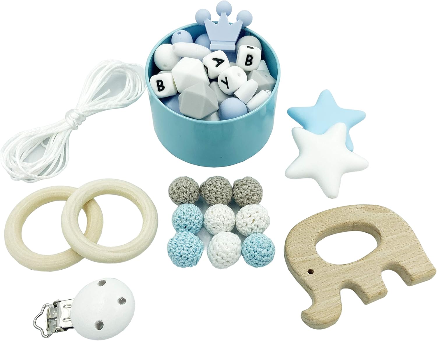 Juego de cuentas de silicona de estrella de madera de ganchillo, anillo de madera, accesorios de pulsera para collar de