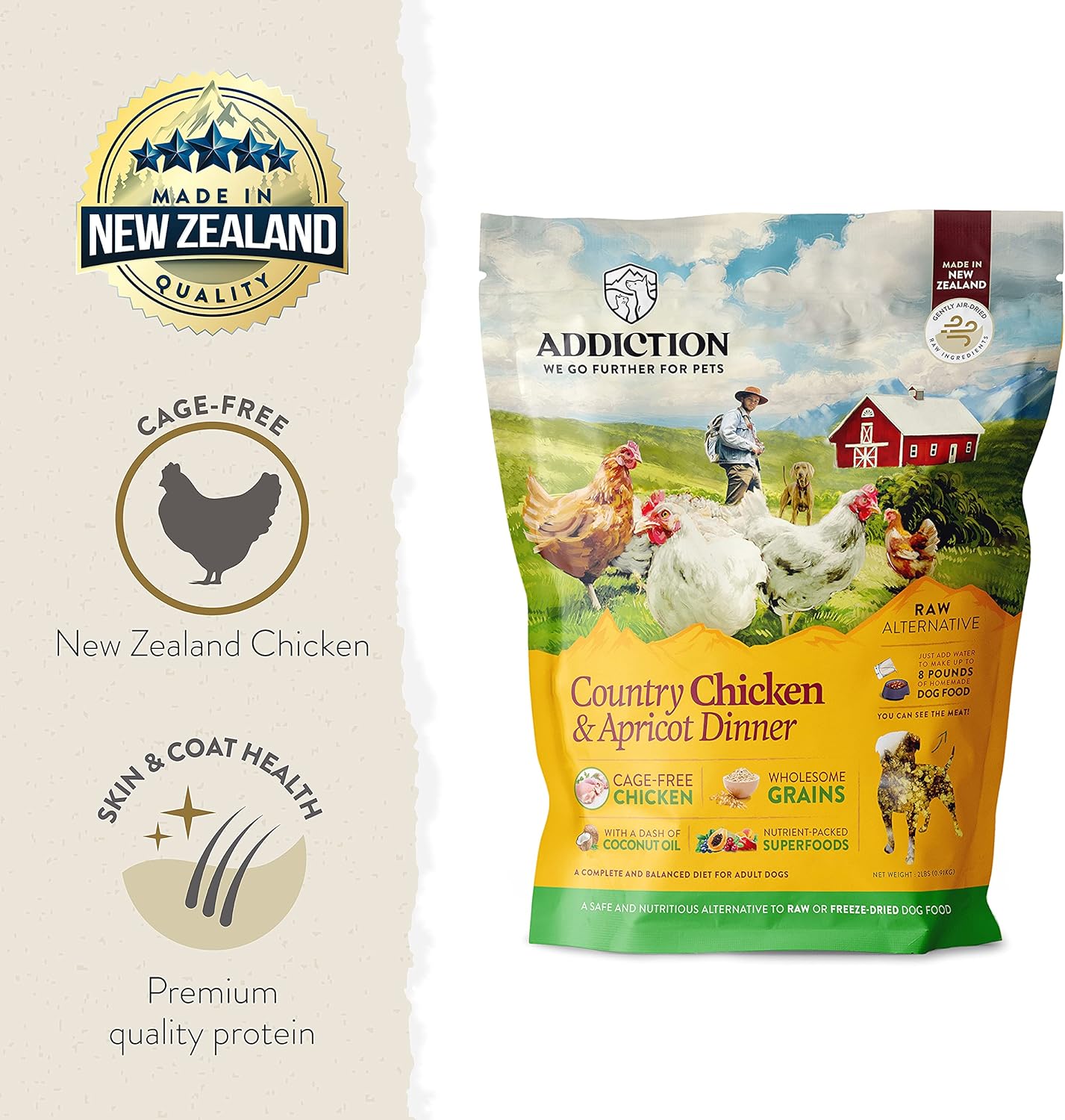 Addiction Raw dehydrated Grain-Free Dog Food, país pollo y albaricoque, 2lbs por Addiction mascota Alimentos