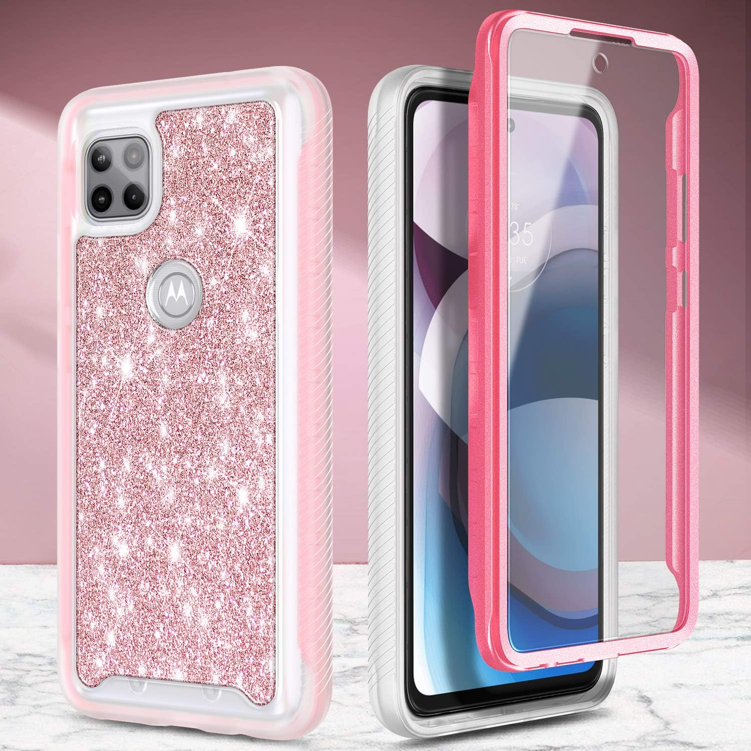 NZND Funda para Motorola Moto One 5G Ace (One 5G UW Ace) con protector de pantalla incorporado, funda protectora de cuerpo completo a prueba de