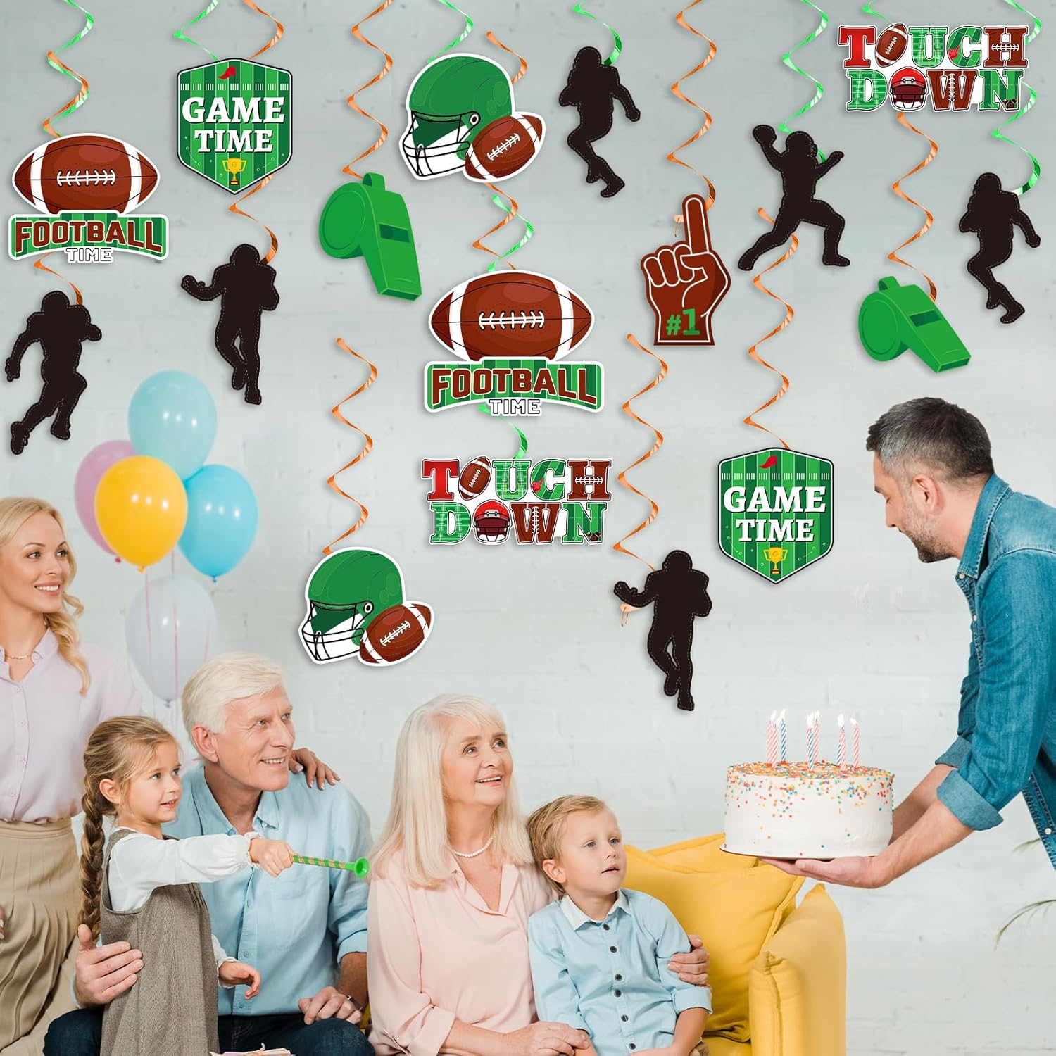 48 piezas de remolinos colgantes de fútbol, decoración de fiesta de cumpleaños, serpentinas de pared para colgar en el techo, espirales para fiestas
