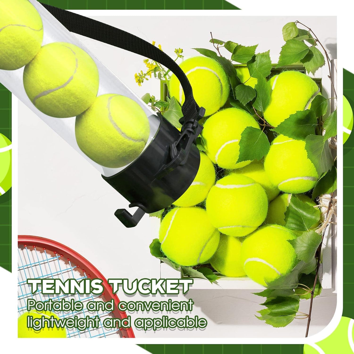 2 piezas de tubo de recogida de pelota de tenis con correa para el hombro, coleccionista de pelotas de tenis, soporte para pelota de tenis, 15