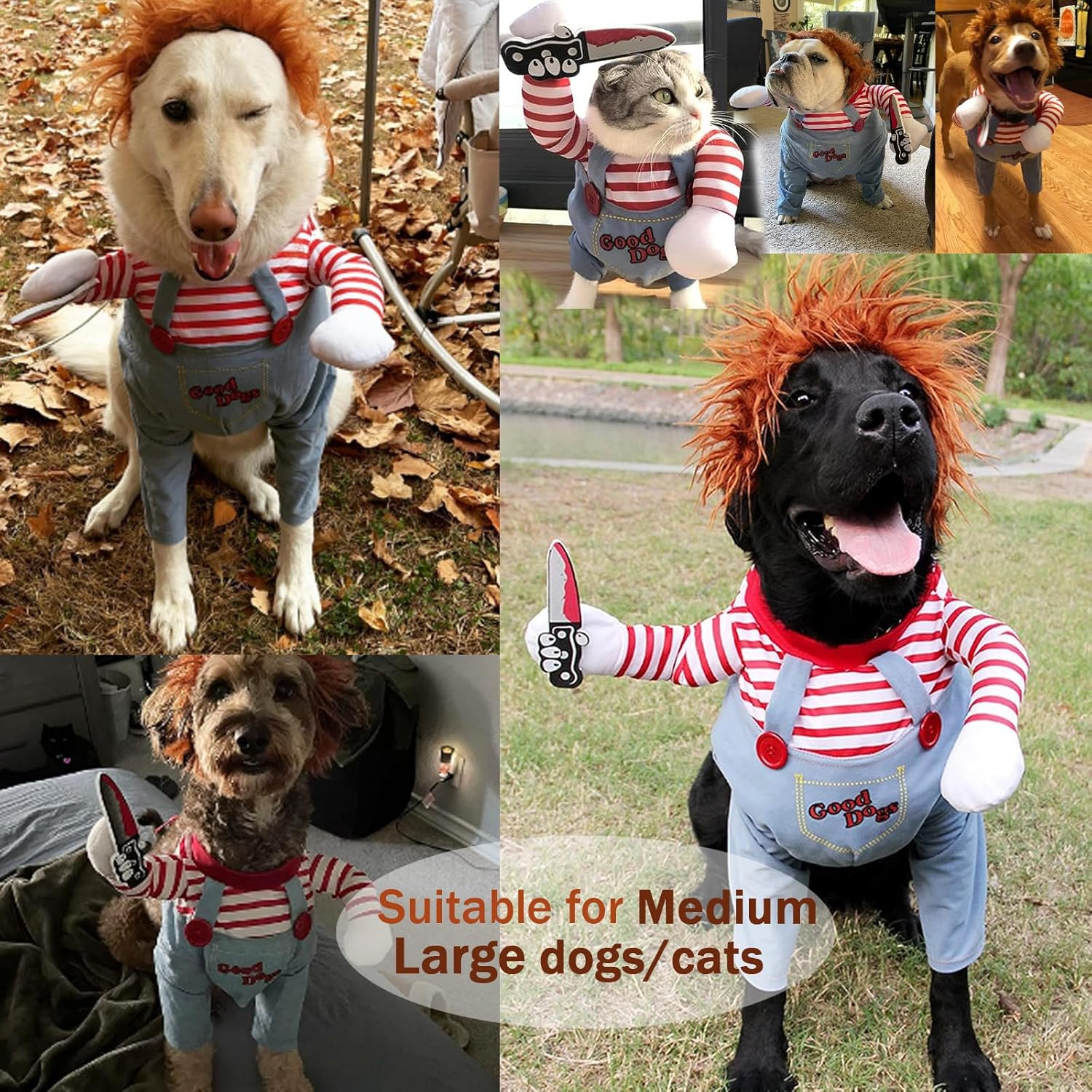 Disfraz de muñeca mortal para perro, divertido disfraz de Halloween para perro, ropa linda para perros pequeños, medianos y grandes, ropa de vestir