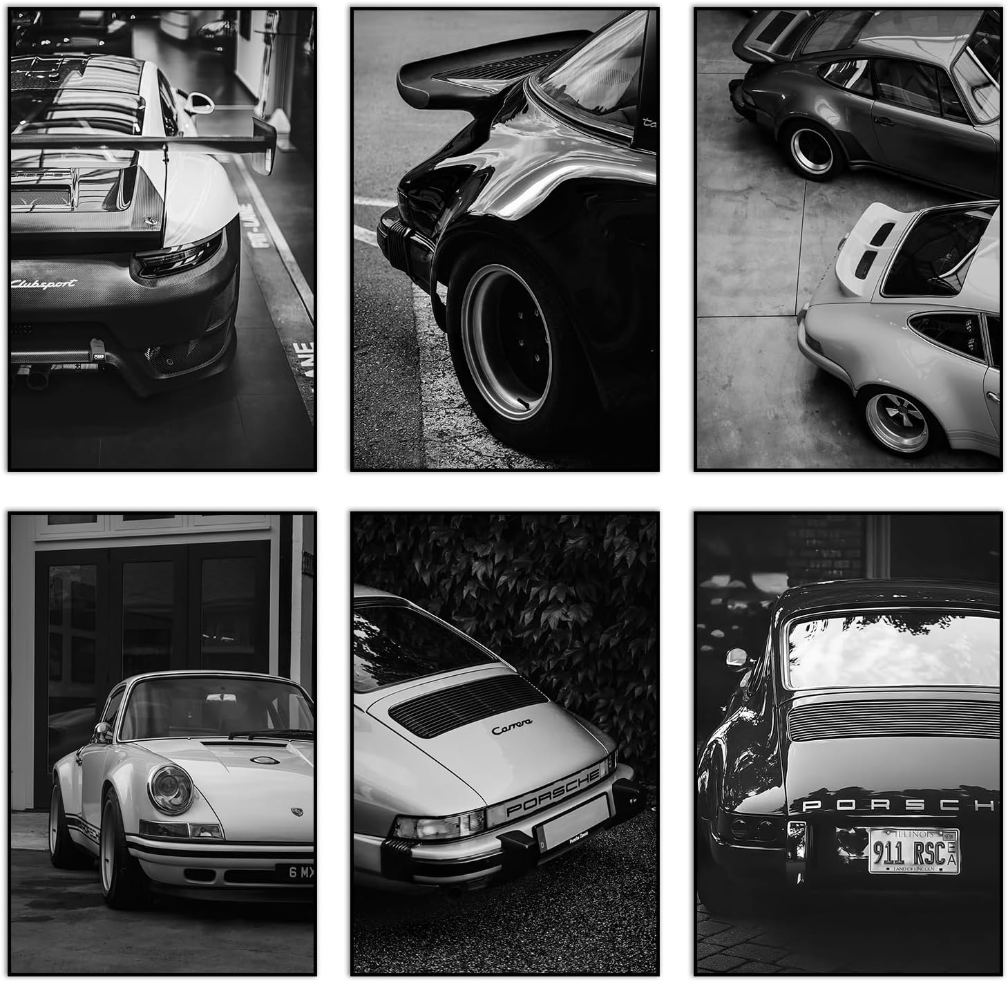 SSLGLS100 Póster decorativo para pared de automóvil, 911, pósteres clásicos vintage, impresión en blanco y negro, cuadros para hombres, sala de