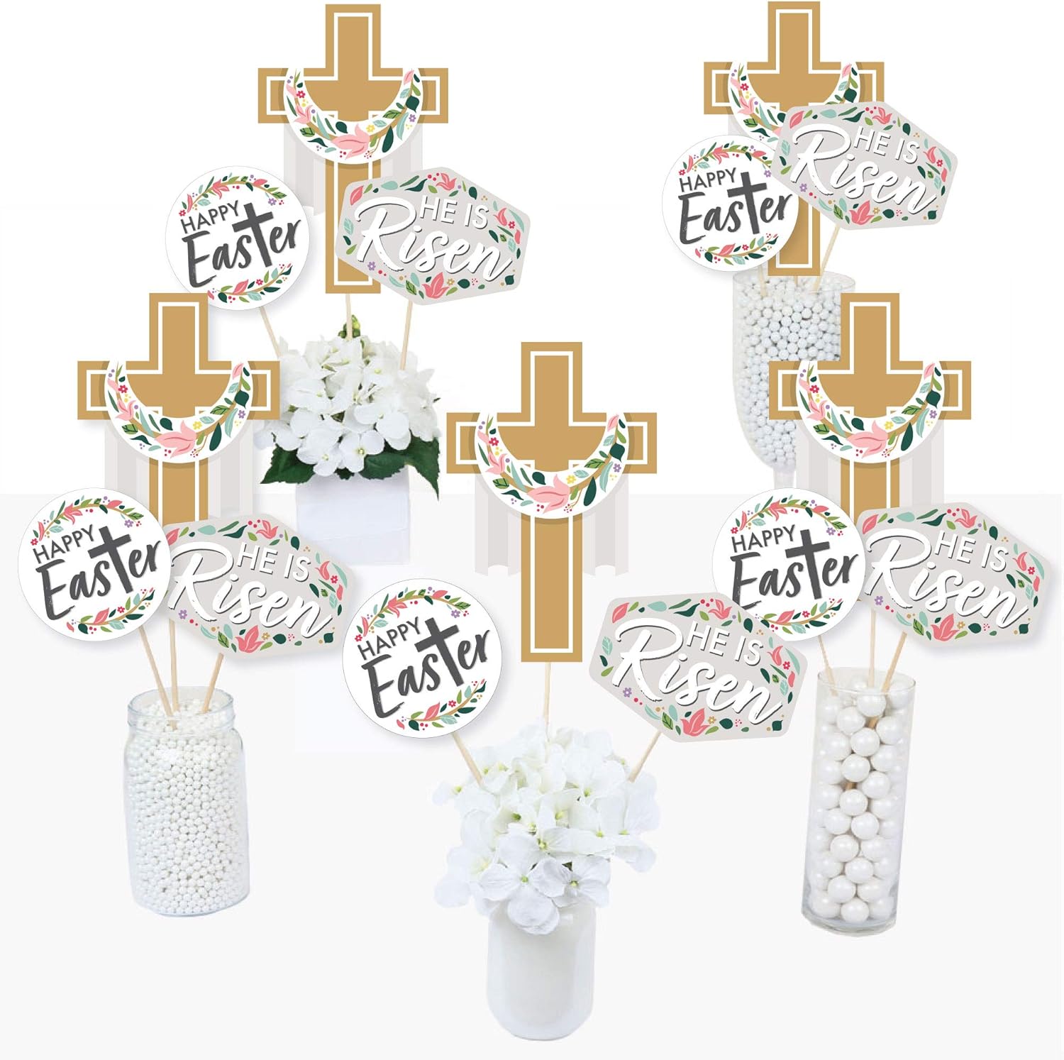 Big Dot of Happiness Palos de centro de mesa de Pascua religiosa para fiestas cristianas  Decoración de mesa  Juego de 15