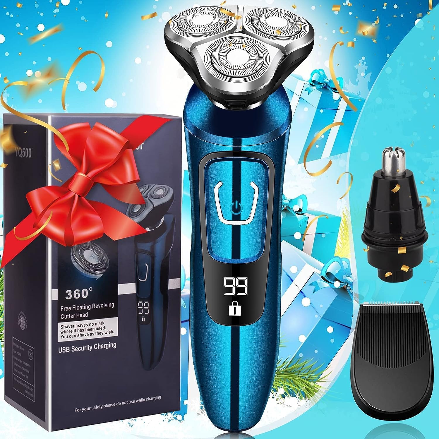 Viatia Maquinilla de afeitar eléctrica para hombres, afeitadora eléctrica inalámbrica recargable 3D rotativa para hombres, afeitadora húmeda y seca,