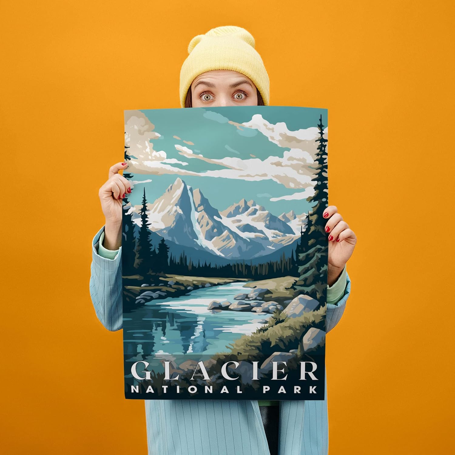 Glacier National Park, National Parks Wall Poster, Glacier National Park Wall Art, Abstract Nature Landscape Forest Wall Art Pictures for Bedroom