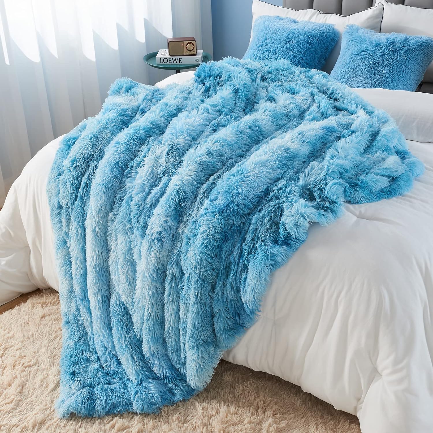 Manta decorativa Gonaap de pelo sintético, muy suave y esponjosa, de felpa y pelo largo, cómodo forro polar de microfibra reversible para silla,