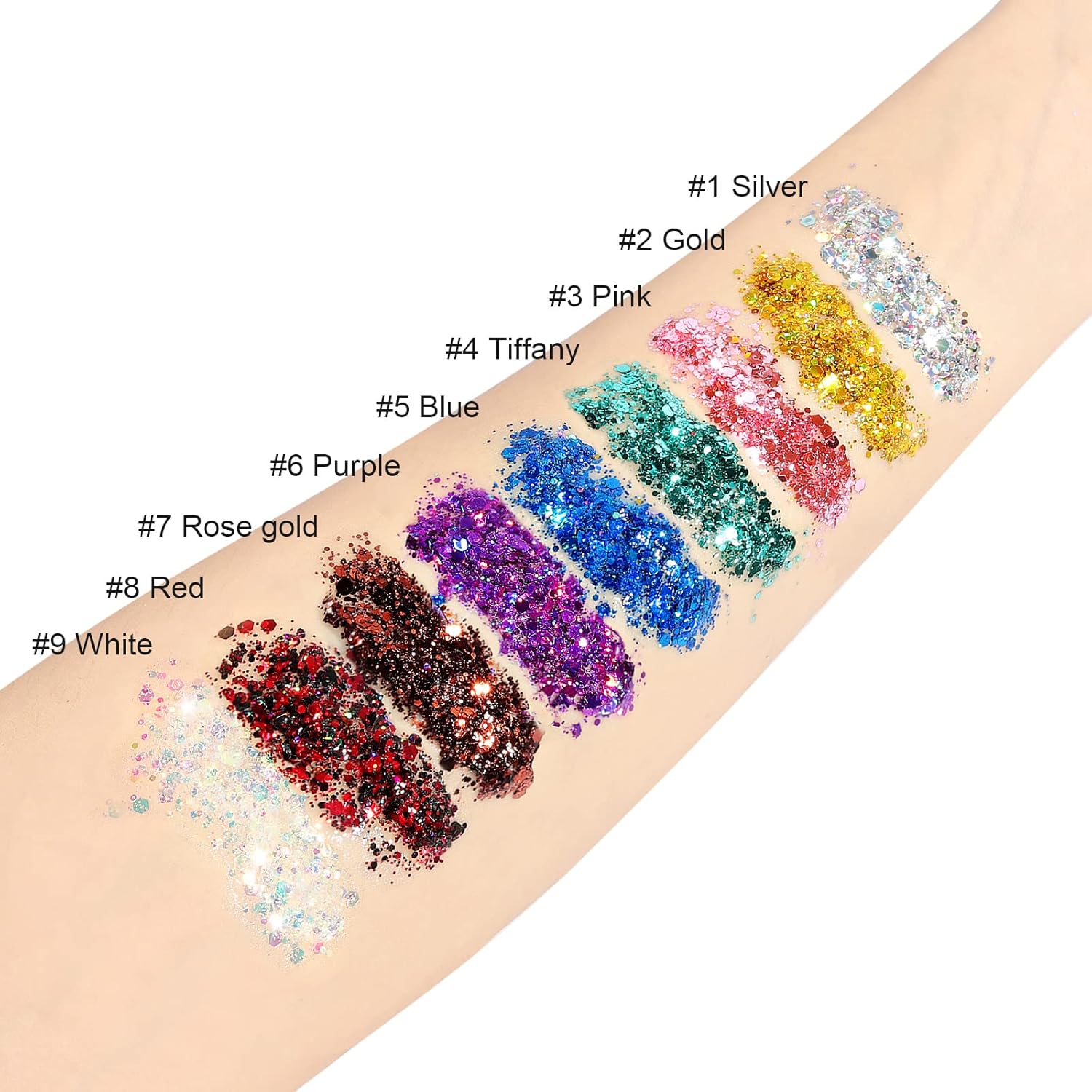 Paquete de 2 botellas de gel con purpurina corporal holográfica de larga duración para cabello, cuerpo y uñas, maquillaje corporal líquido de 9