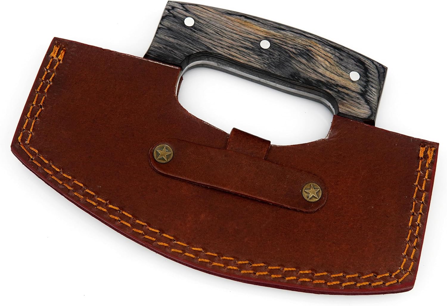 WARIVO KNIFE Cuchillo Ulu hecho a mano para cortar pizza, cuchillo oscilante, cuchillo mezzaluna con funda para cortar, cortar, acampar, al aire