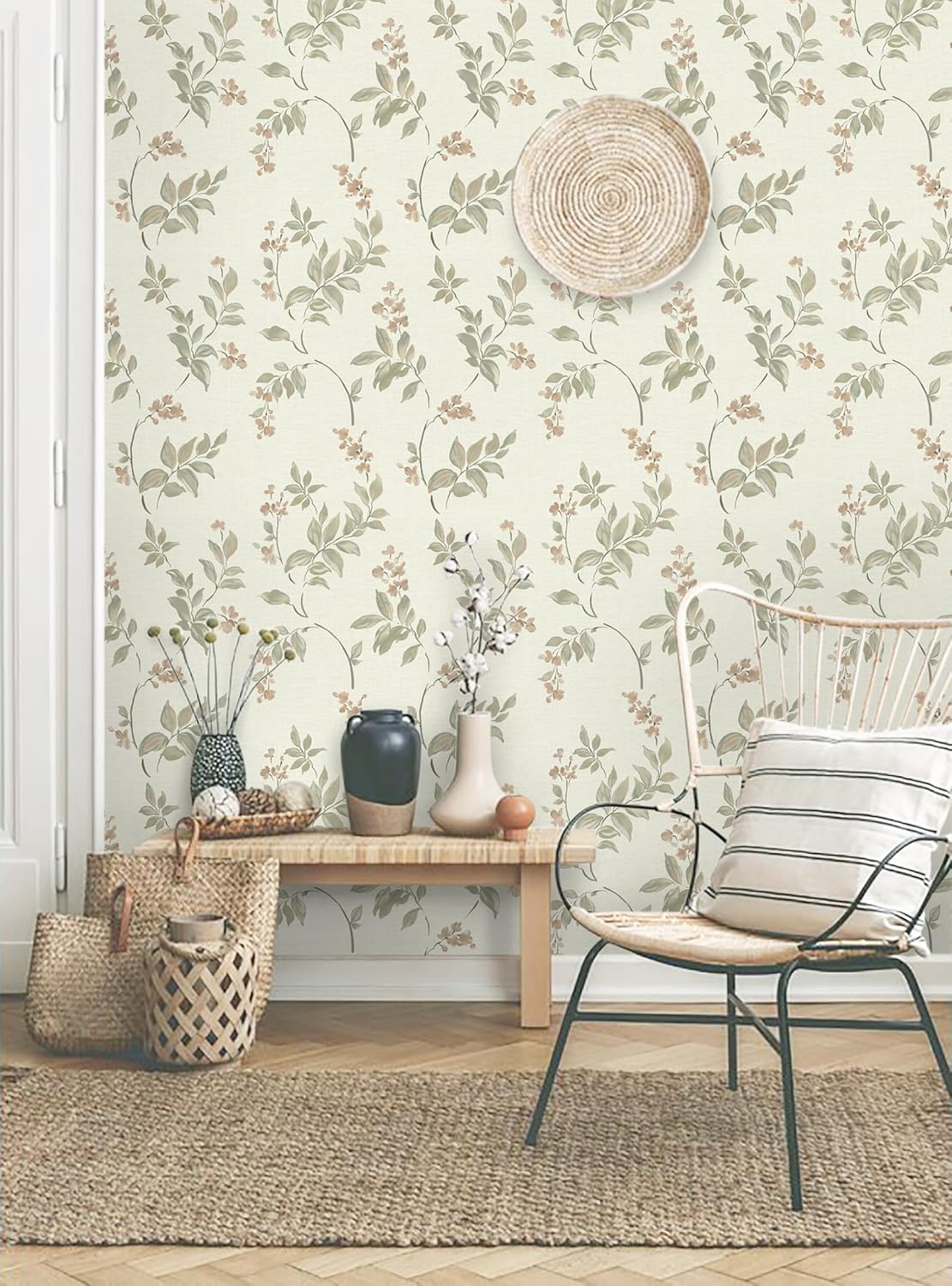 Vinjiasin Papel tapiz autoadhesivo de 16.1 x 197 pulgadas, papel de contacto removible con hojas de flores vintage, papel de pared para muebles de