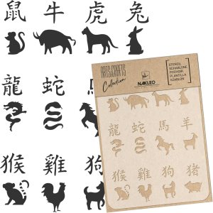 NAKLEO Plantilla de plástico reutilizable para bricolaje, signo del zodíaco chino, arte de manualidades, pintura de pared, diseño de álbum de NAKLEO Plantilla de plástico reutilizable para bricolaje, signo del zodíaco chino, arte de manualidades, pintura de pared, diseño de álbum de