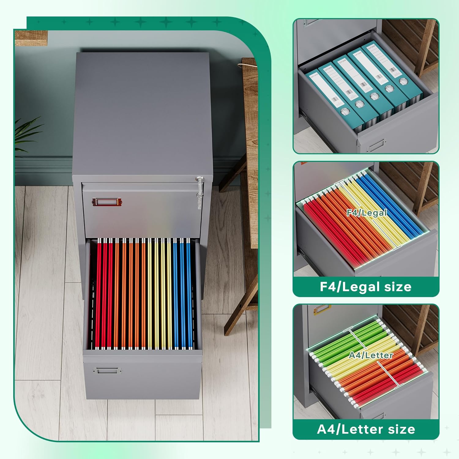 Letaya Archivador de 2 cajones con cerradura, archivadores verticales de metal para oficina en casa, almacenamiento A4F4cartalegal, requiere montaje