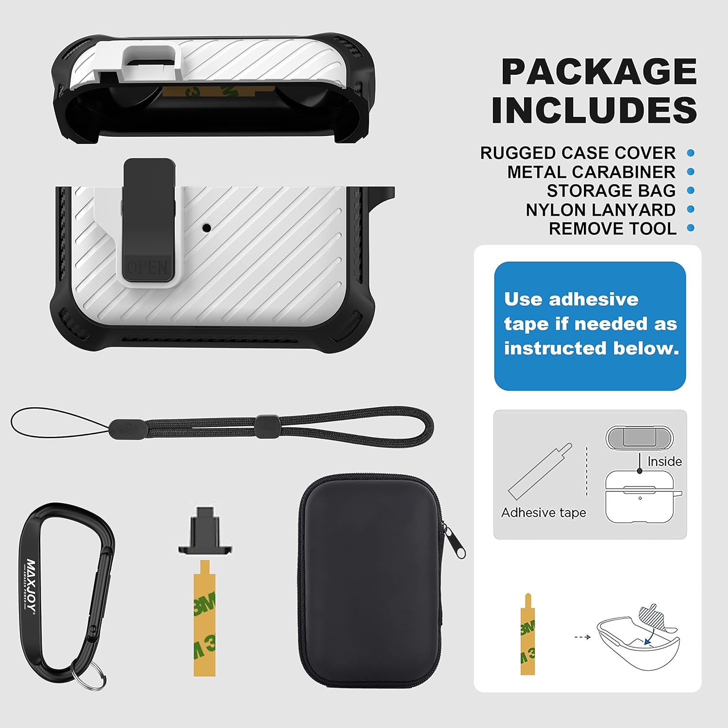 Maxjoy Funda para AirPods Pro de 2 generación, funda protectora para AirPods Pro 2Pro con cubierta de bloqueo seguro automático con llavero