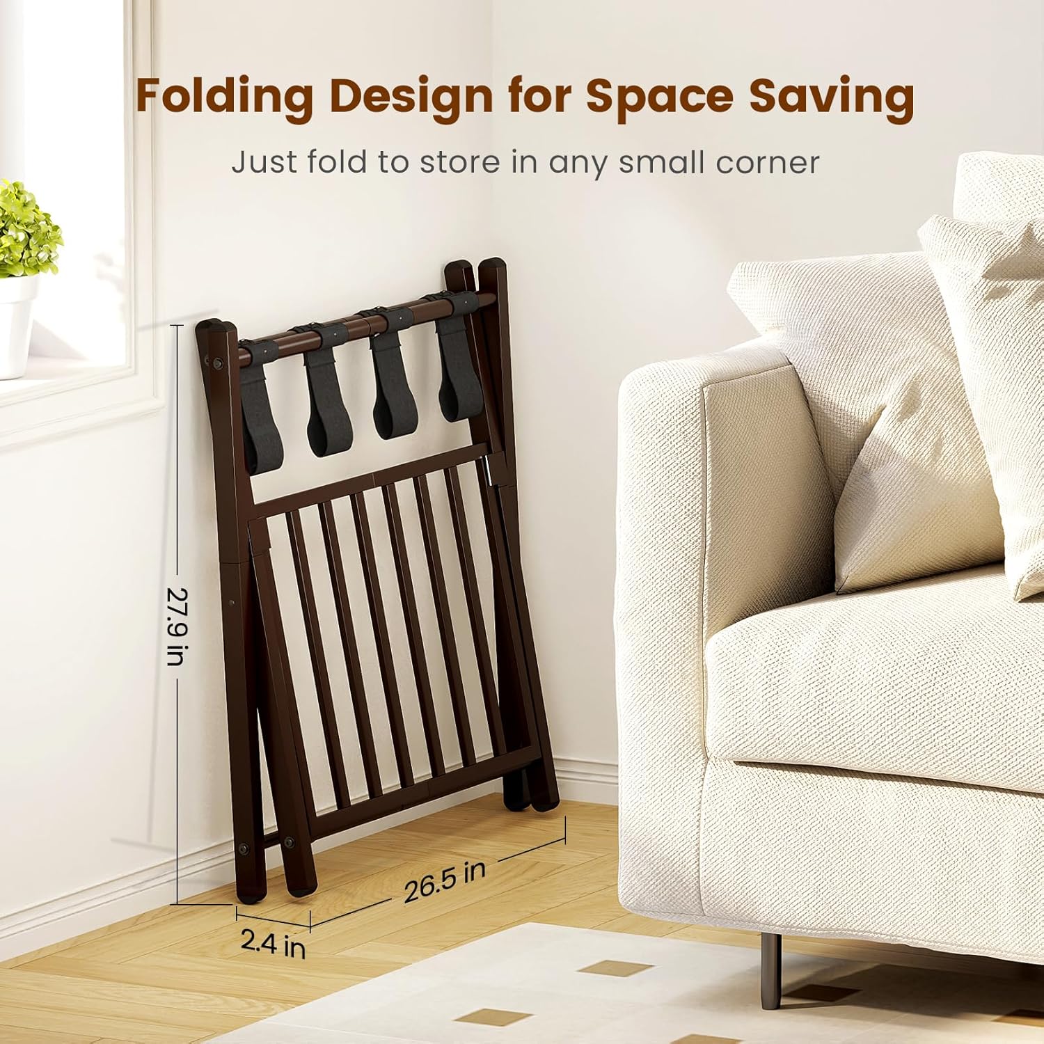 Portaequipajes plegable para habitación de invitados, soporte plegable para maleta con bloqueo magnético único y estante de acero, por nivel con