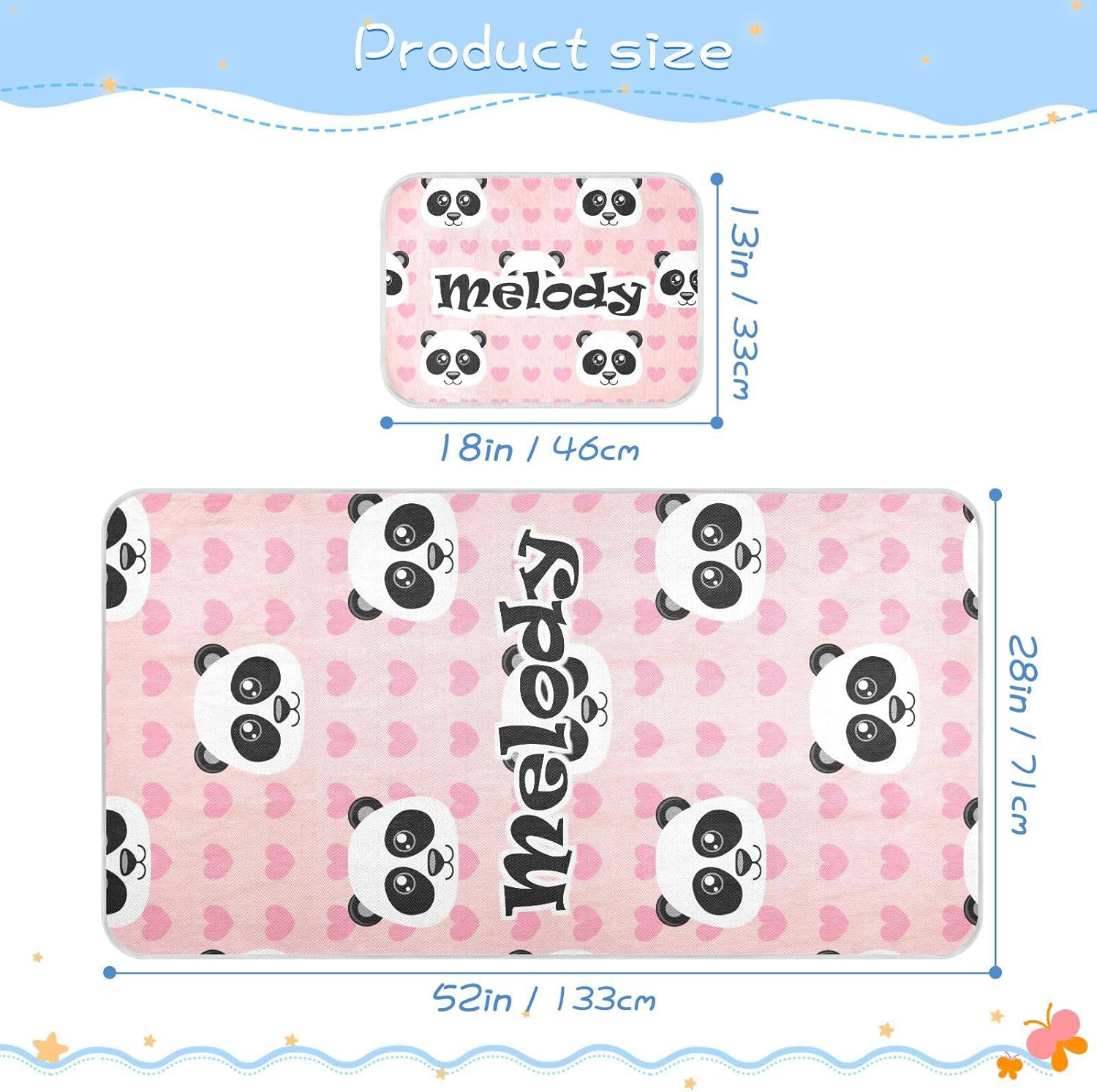 Custom Cute Cartoon Panda Pink Crib Mattress Protector Pad for Boys Girls Baby Ice Silk Mat Bed Pack and Play Sheets Cooling Mattress Topper for