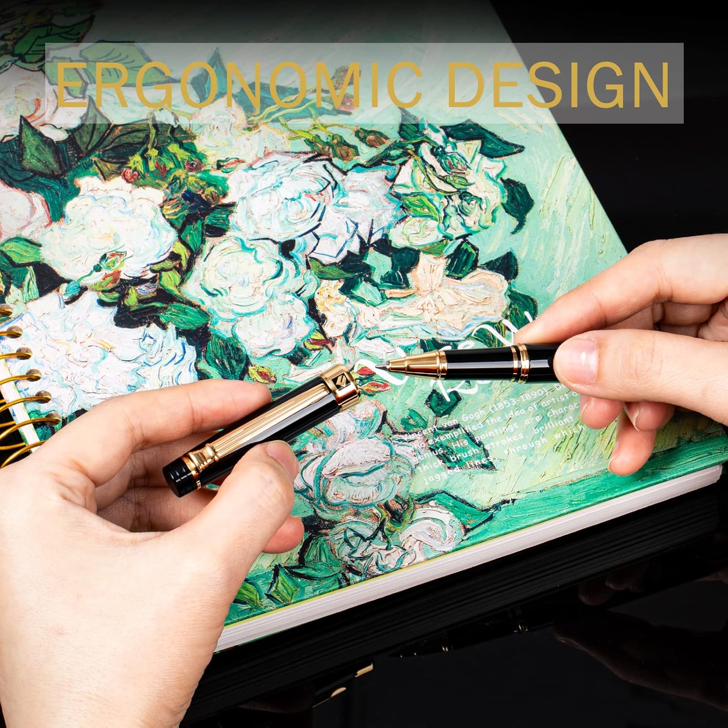 Keyzor Bolígrafo de lujo laca negra con ribete de oro real de 24 quilates Schmidt bolígrafo de primera calidad bolígrafo negro ejecutivo caja de - Imagen 6