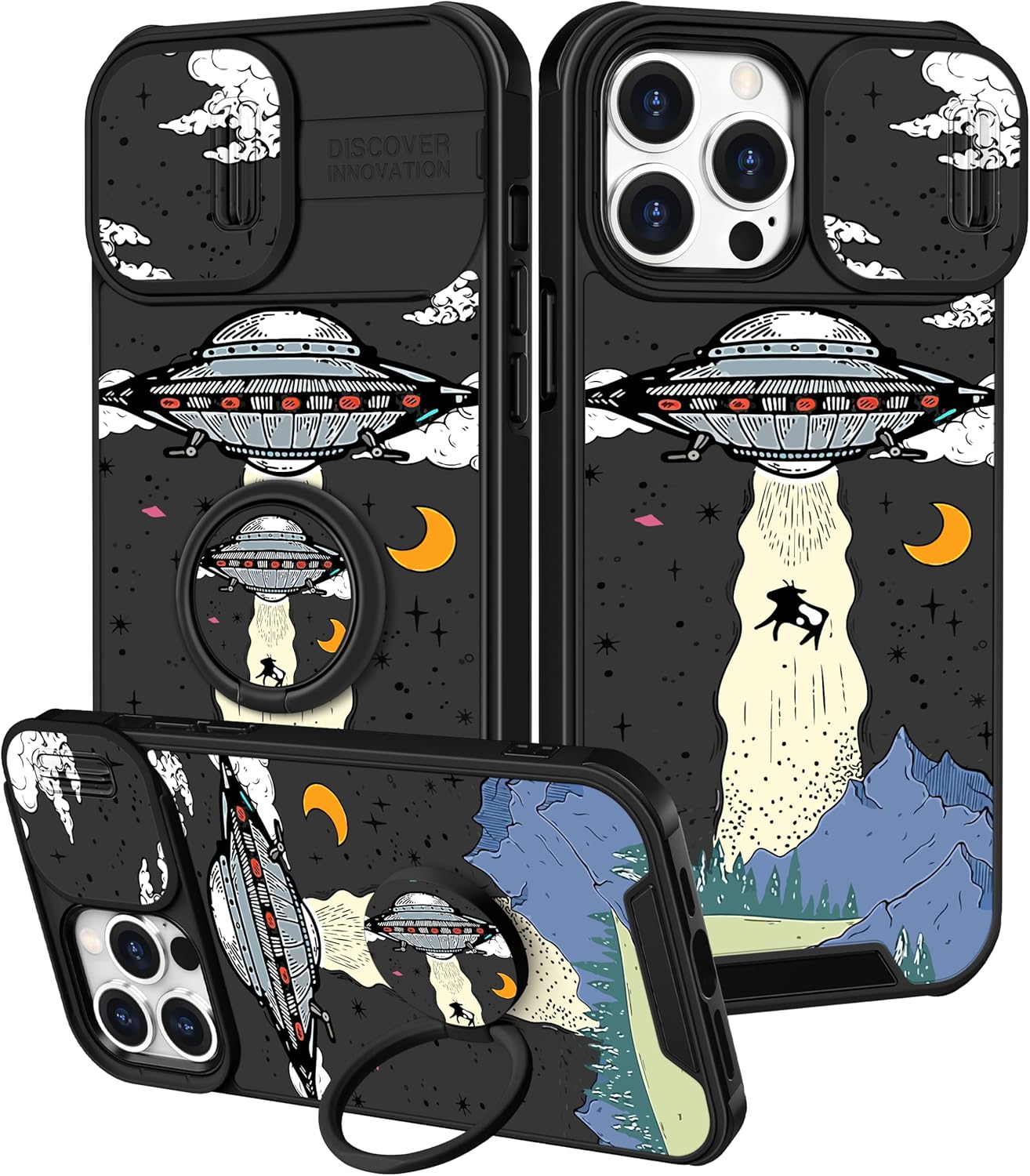 Goocrux Funda 2 en 1 para iPhone 15 Pro para mujeres y niñas, linda funda de teléfono de alienígenas, diseño divertido estético único de universo
