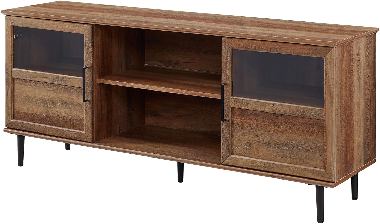 Walker Edison Moderno soporte de TV de madera y vidrio con 2 puertas de gabinete para televisores de pantalla plana de hasta 65 pulgadas, consola