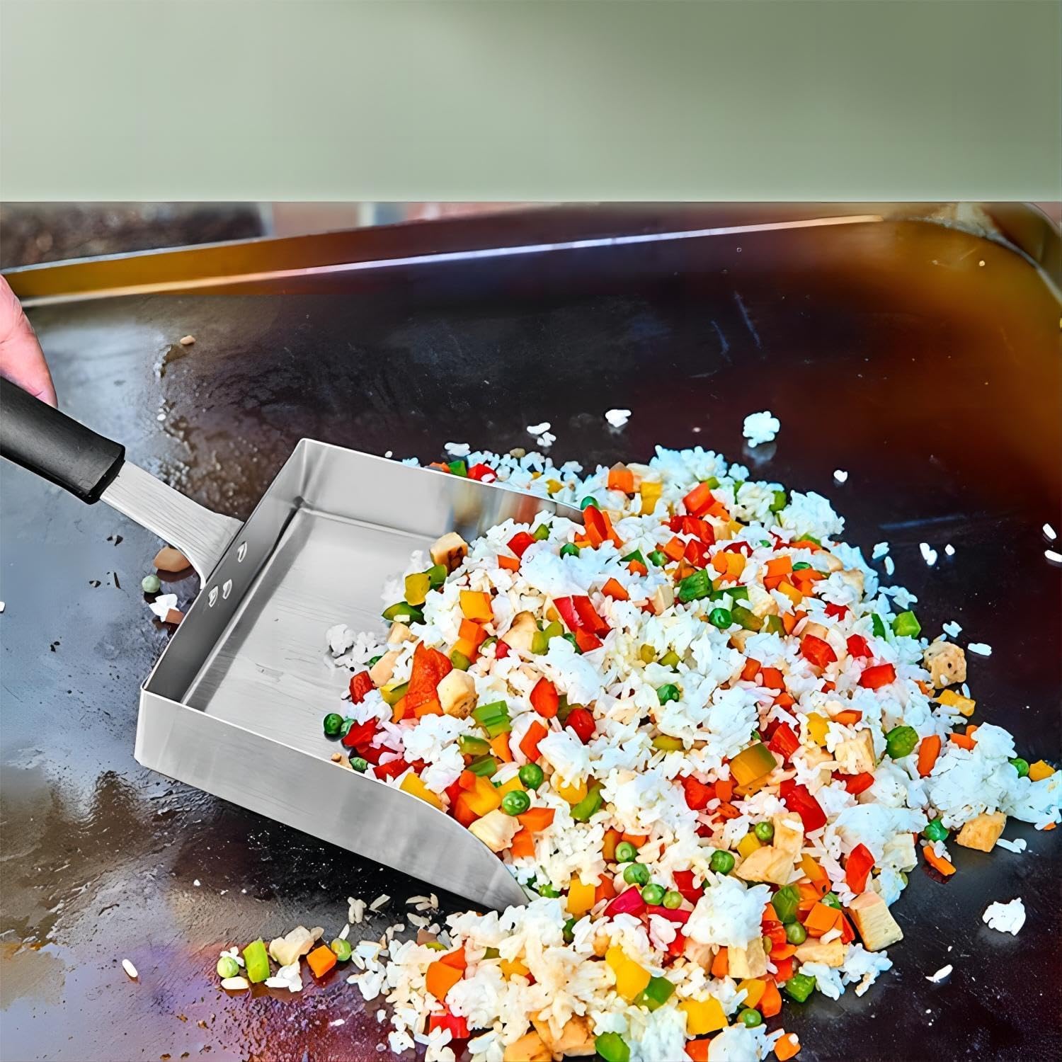 Cuchara grande para cocinar tipo Hibachi. Pala de comida de acero inoxidable para huevos revueltos y arroz frito. Mover de alimentos para parrilla