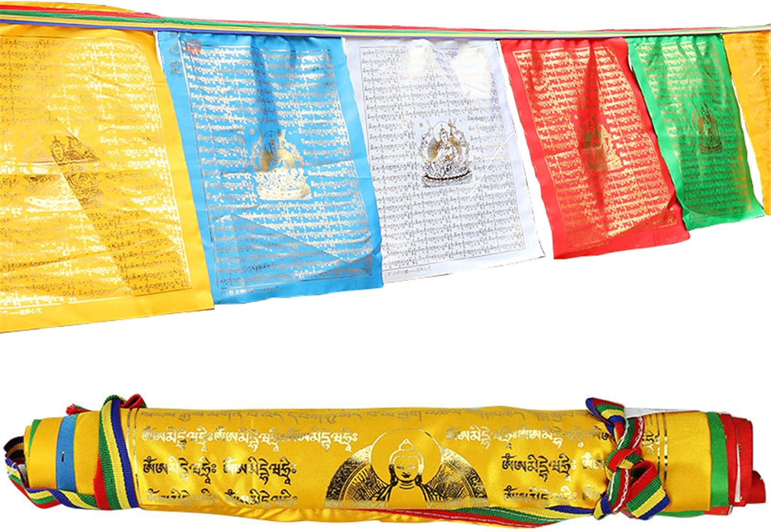 Bandera tibetana de oración  Usnisa Vijaya Dharani Sutra  Banderas multicolor de 10 pies 12 banderas Lungta para altar budista, decoración del hogar