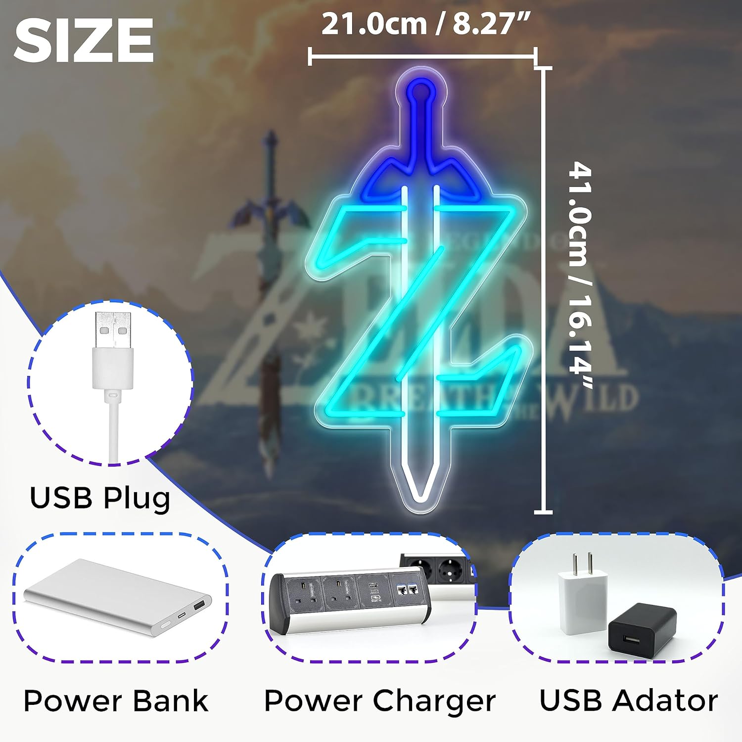 Zelda – Letrero de neón para jugadores, luz de neón icónica para decoración de sala de juegos, regalos de Zelda, espada Z, letrero LED, espada