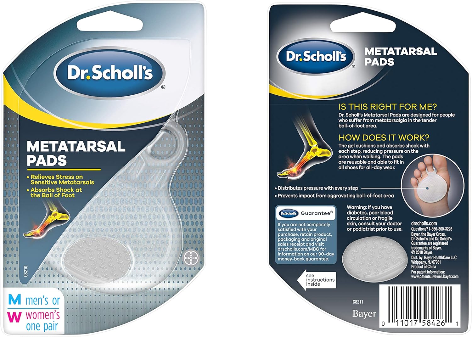 Dr. Scholl’s – Almohadillas metatarsianas para distribuir la presión con cada paso, 1 unidad (paquete de 1)