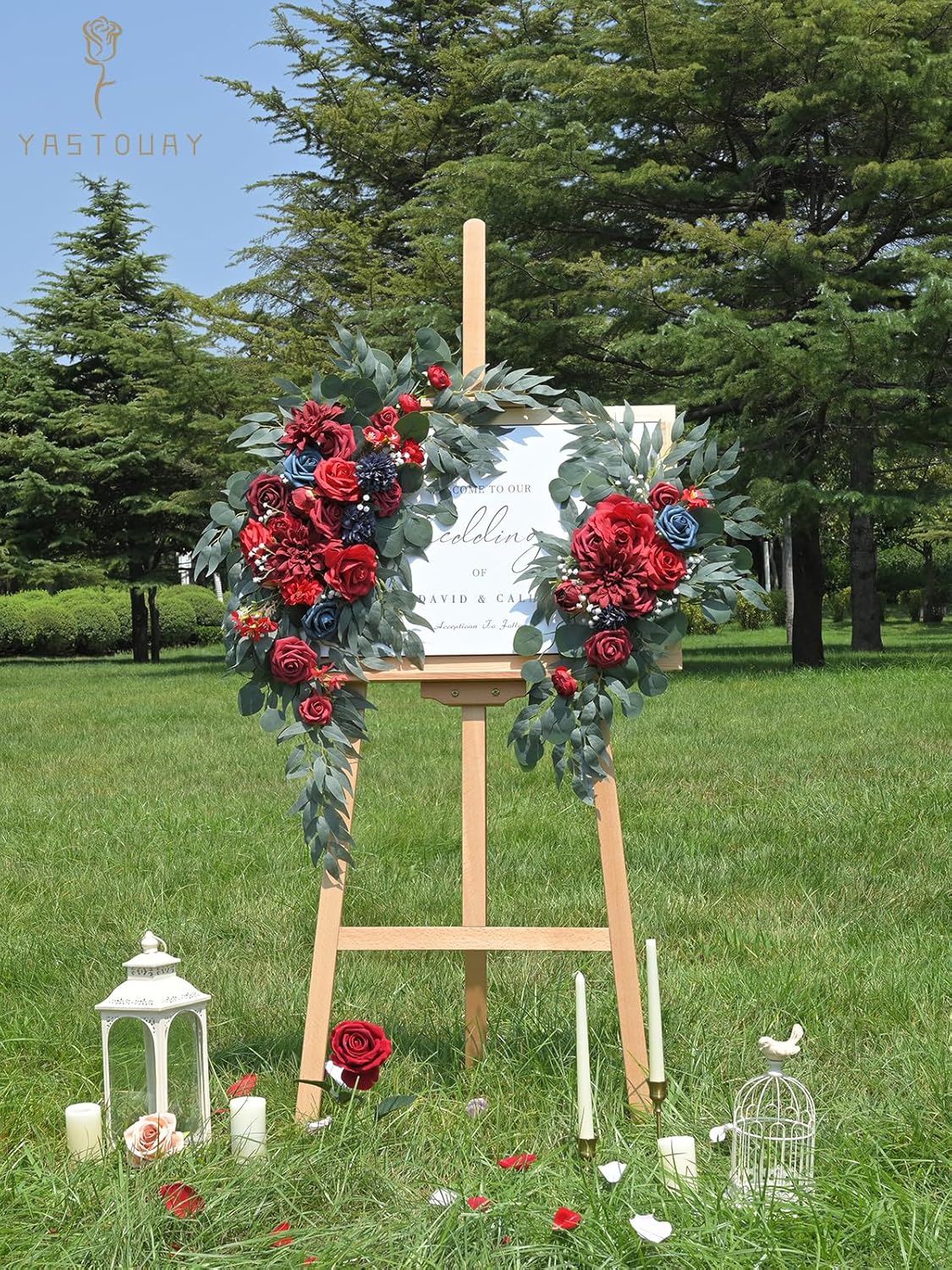 Yastouay Kit de flores de arco de boda, juego de 2 guirnaldas de flores artificiales de tamaño extendido de 35 pulgadas para decoración de boda de