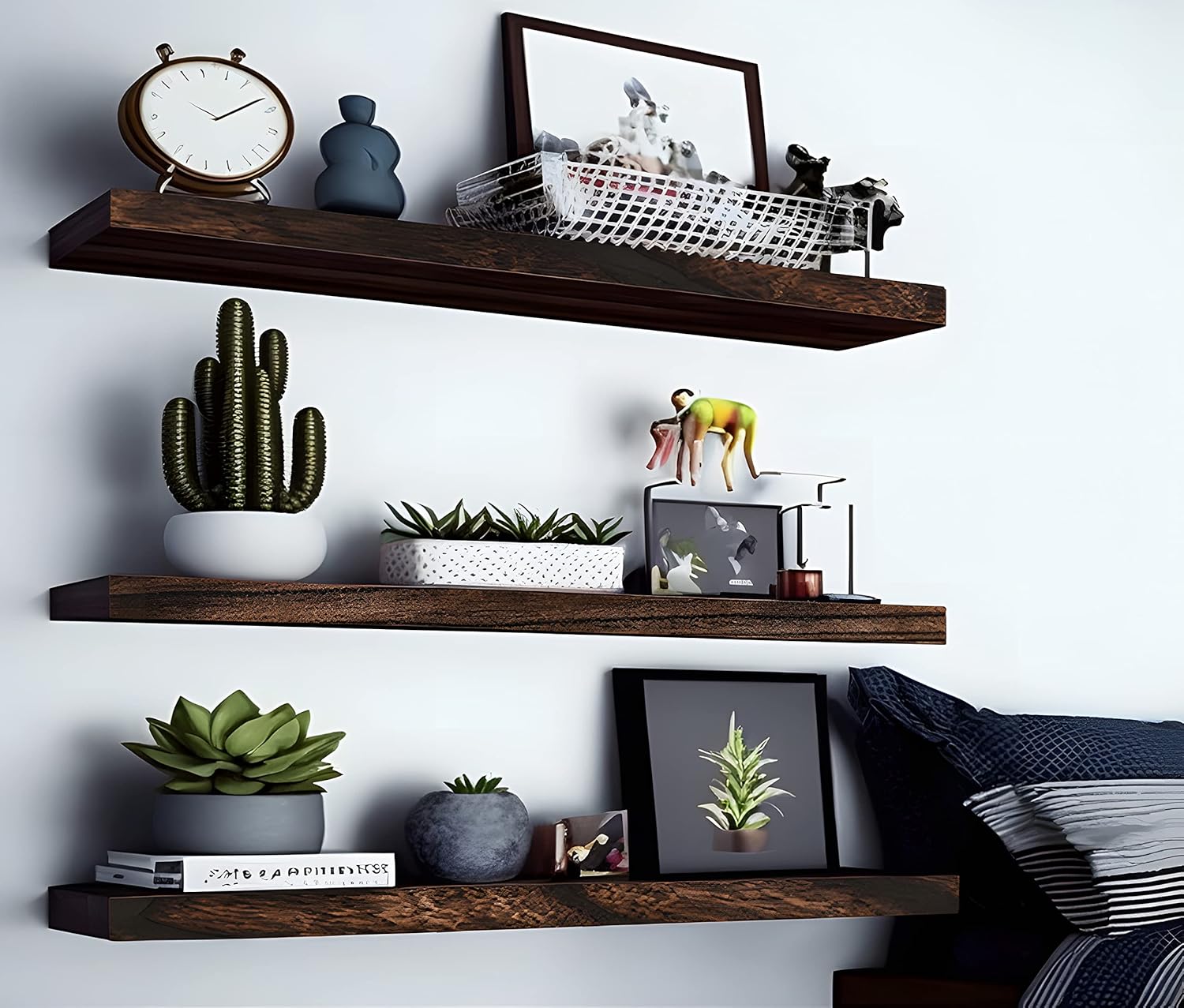 Estantes flotantes de madera para decoración de pared, estantes de pared rústicos para dormitorio, baño, cocina, sala de estar, juego de 4 unidades,