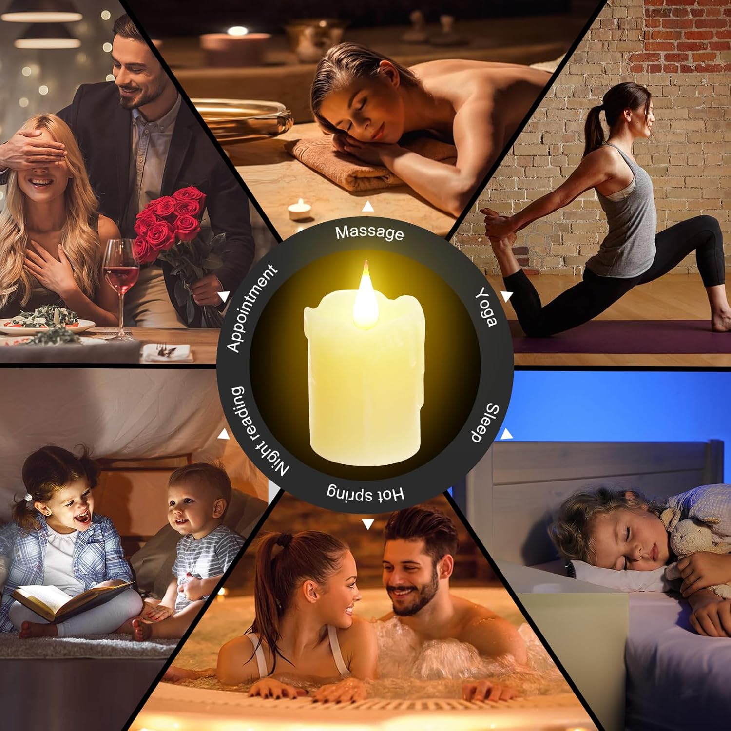 6 velas LED de cera real recargables sin llama, color blanco cálido, control remoto, 2 pulgadas de profundidad x 4 pulgadas de alto, brillo