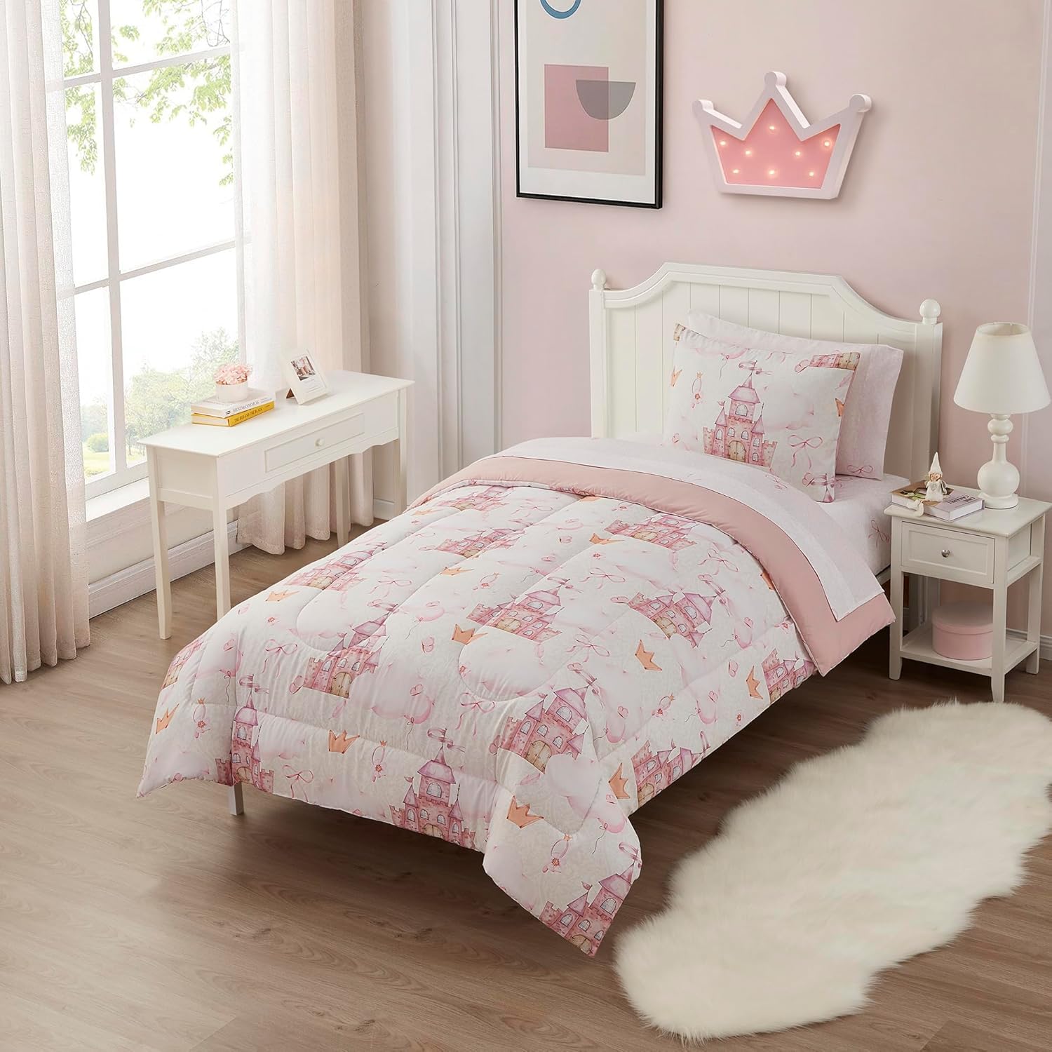 Juego de ropa de cama para niños y niñas, juego de sábanas y edredón impresos, tamaño individual, princesa de cuento de hadas