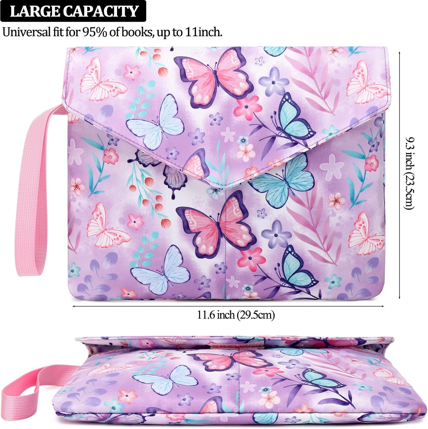 DSIUE Funda protectora de libro para libros de bolsillo, funda grande con asa, 11.6 x 9.3 pulgadas, regalos para amantes de los libros (mariposa