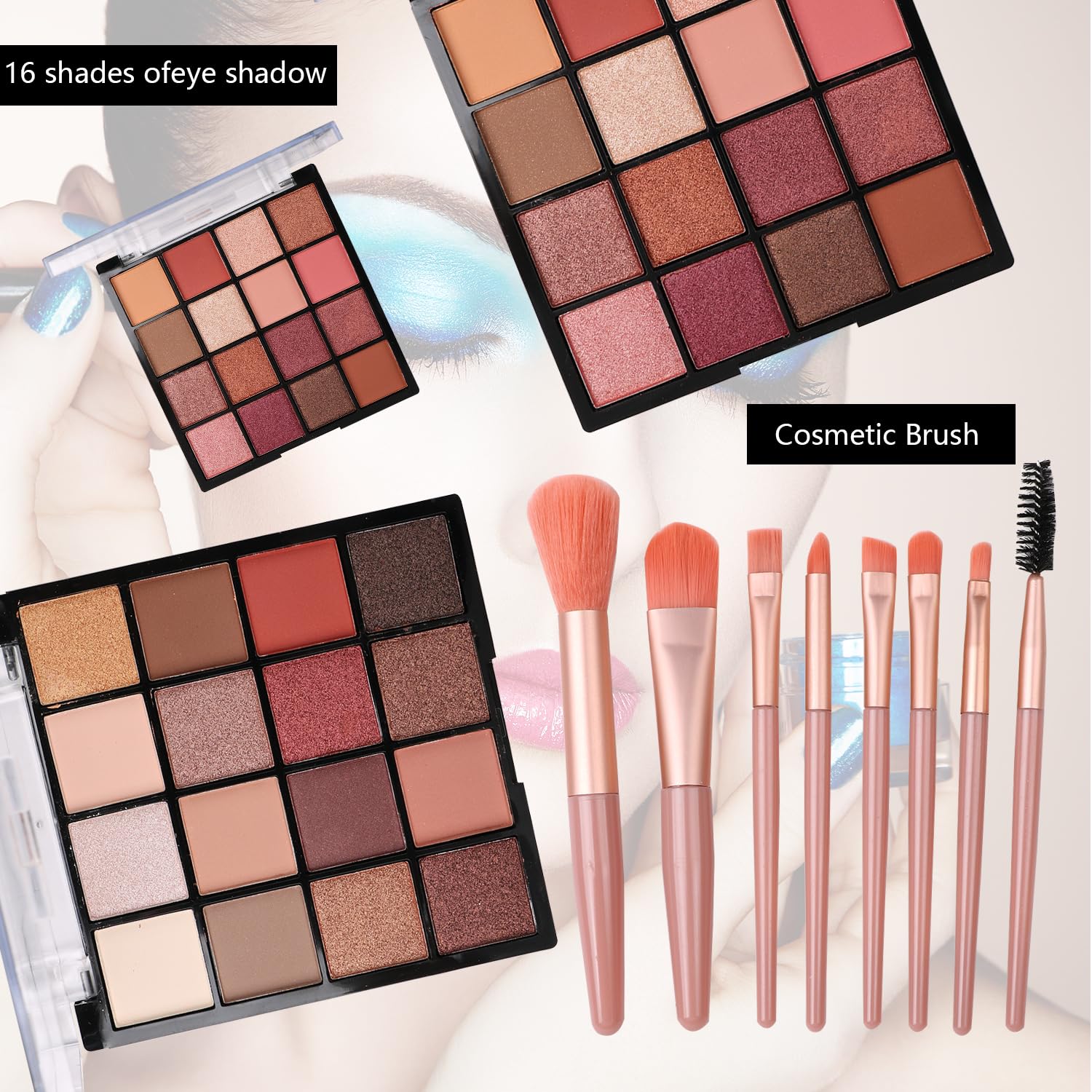 Kit de maquillaje todo en uno para mujer, incluye bolsa de maquillaje de viaje, juego de brochas de maquillaje, paleta de sombra de ojos, brillo de