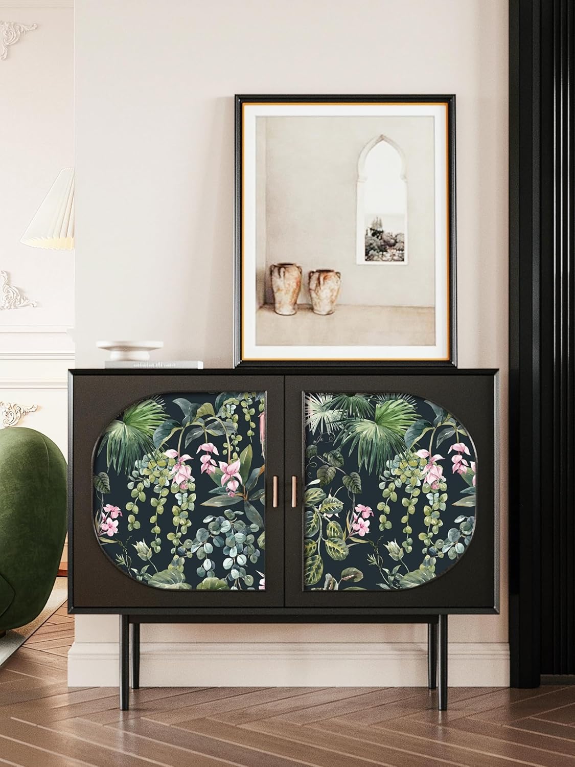 Ismoon Papel tapiz floral oscuro para despegar y pegar, papel tapiz tropical, papel de contacto verde, papel de contacto verde, papel tapiz de