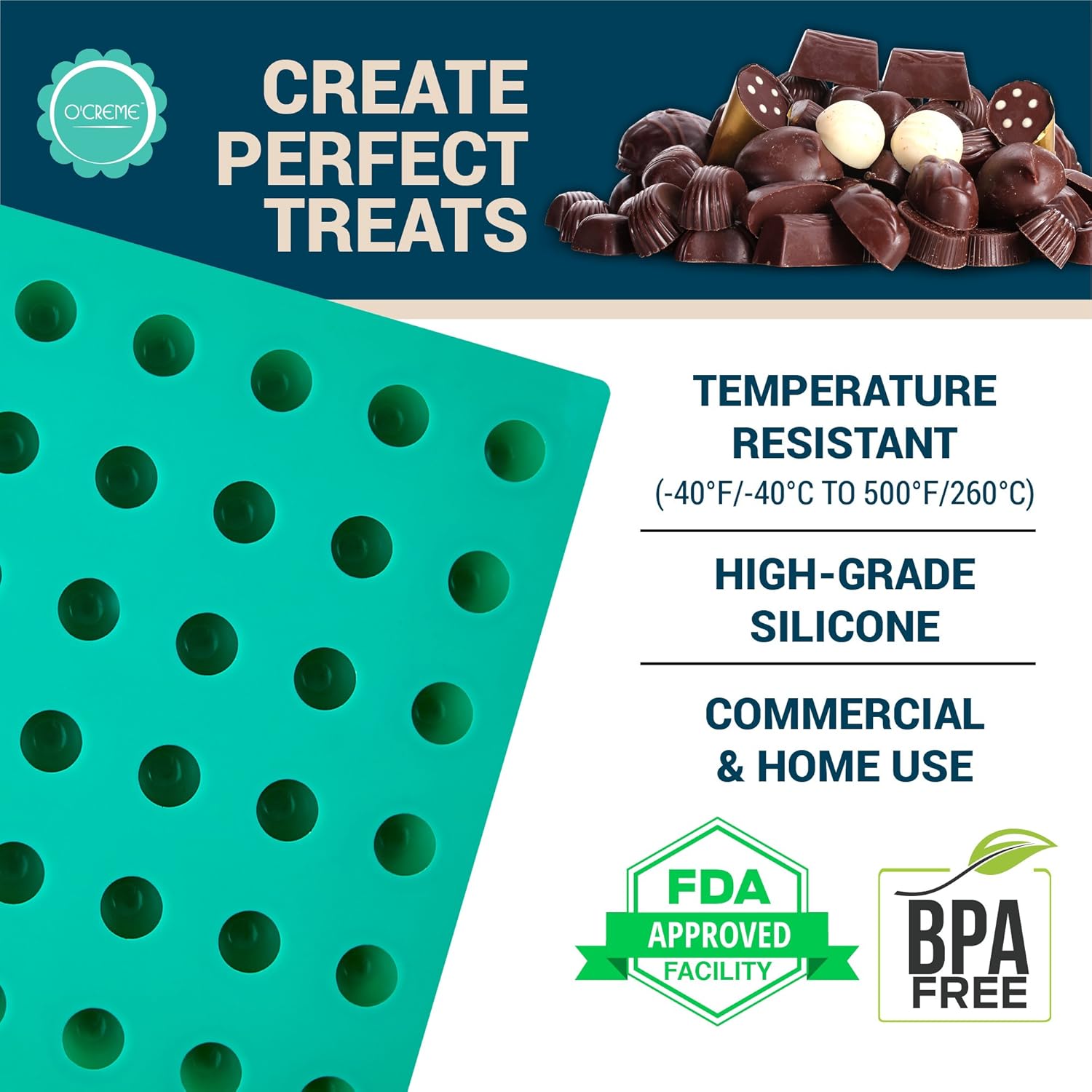 O’Creme Molde redondo de silicona para trufas de chocolate, ganache, gelatina, pralinés y caramelos (0.984 in de diámetro x 0.984 in de alto)