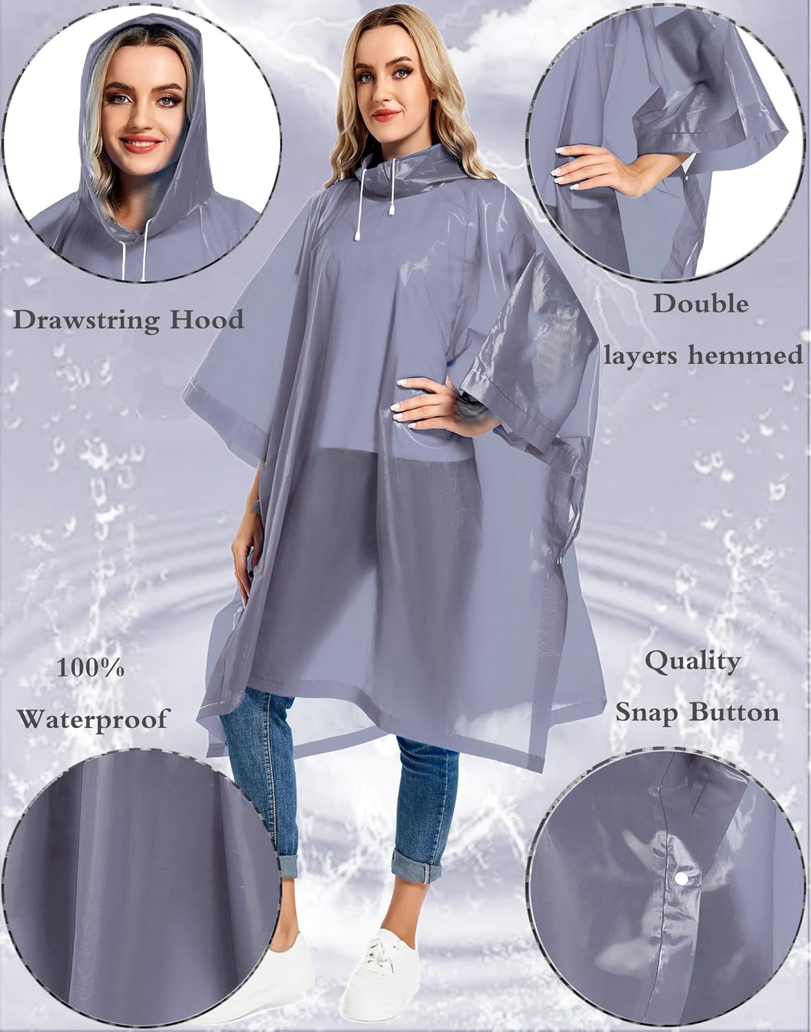 Borogo Paquete de 2 ponchos de lluvia para adultos, reutilizables, impermeables, de supervivencia, emergencia, resistente, con capucha con cordón