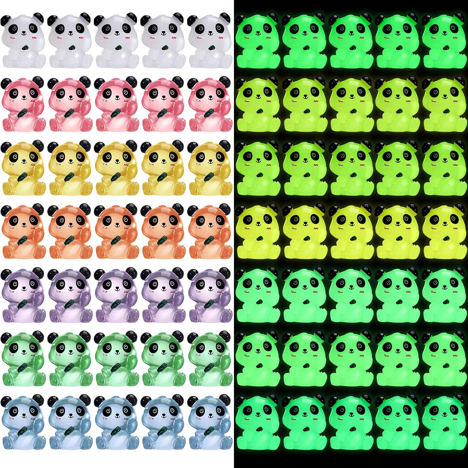 35 figuras luminosas de mini panda en miniatura, lindos animales, decoración de paisaje, que brillan en la oscuridad, mini figuras de animales de